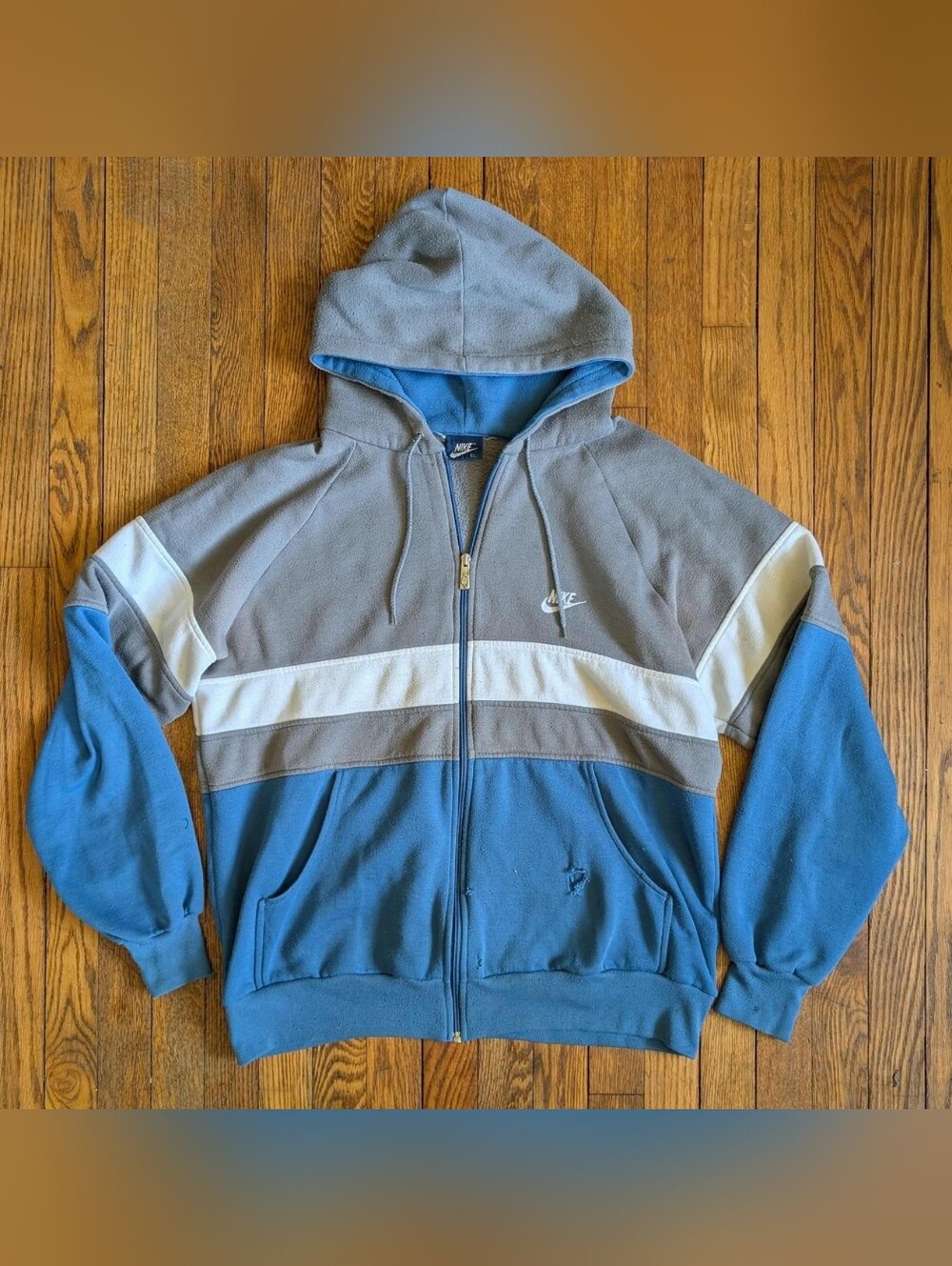 Vintage 80's Nike Striped Zip-Up Hoodie Sweatshirt